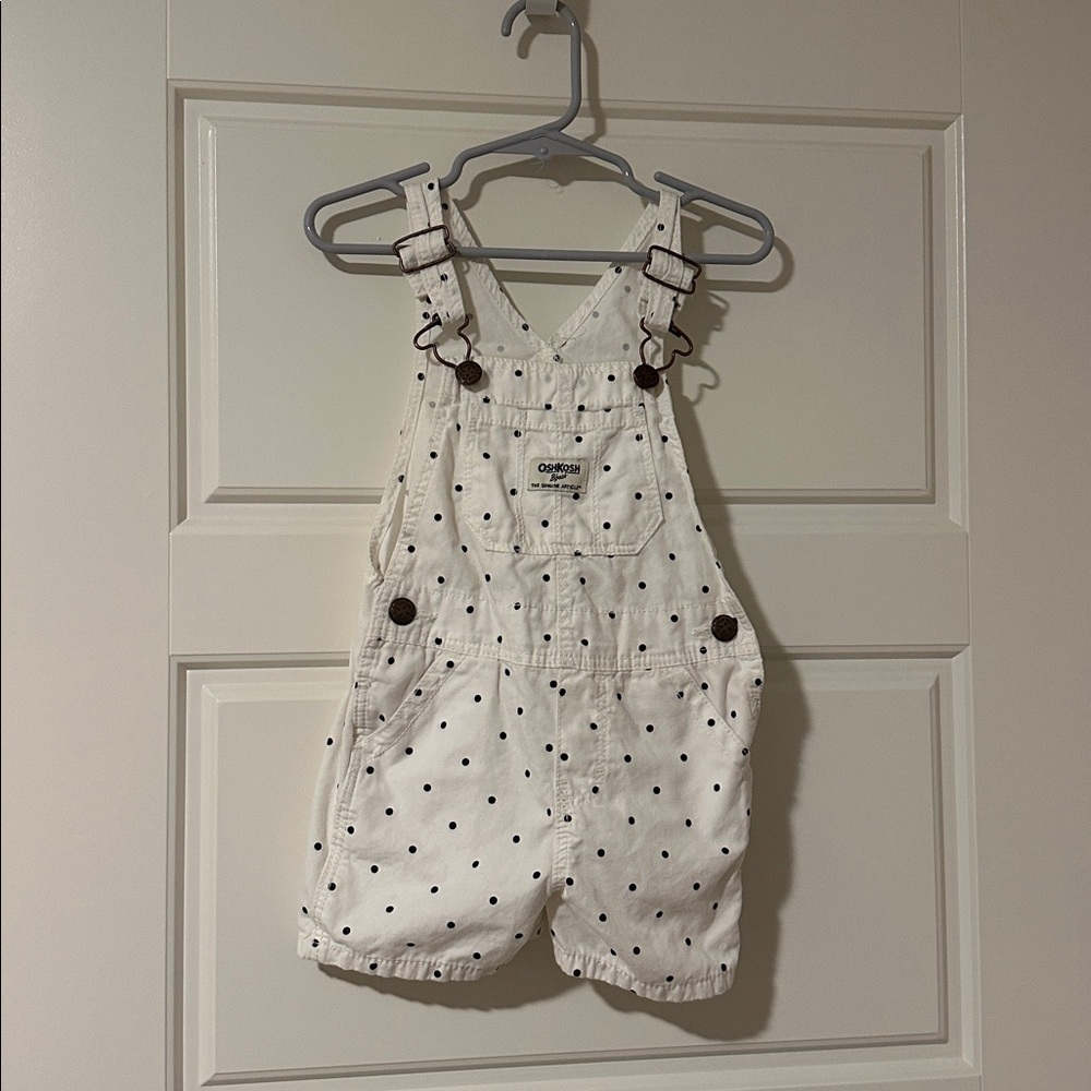 OshKosh White Polka Dot Shorts Overalls